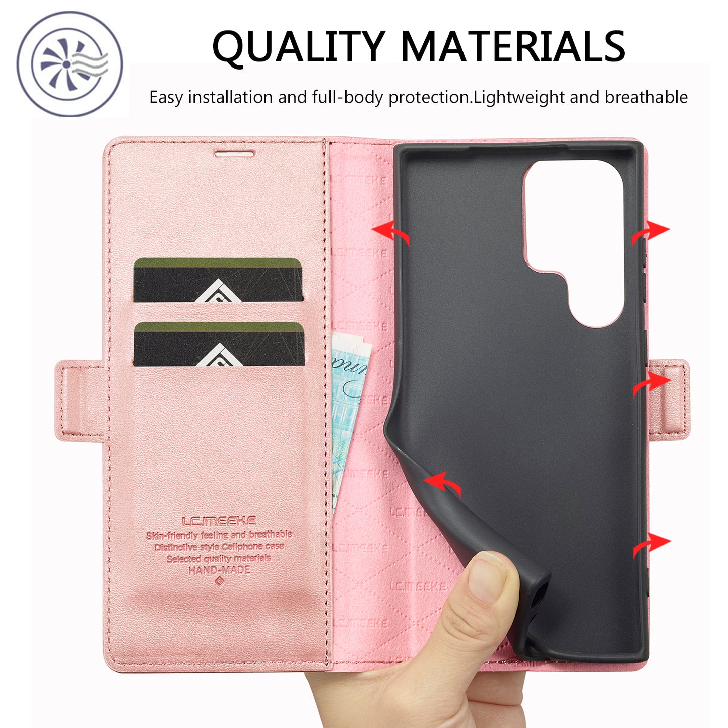 LC.IMEEKE For Samsung Galaxy S24 Ultra Case Magnetic Closure Microfiber Leather Phone Cover - Rose Gold