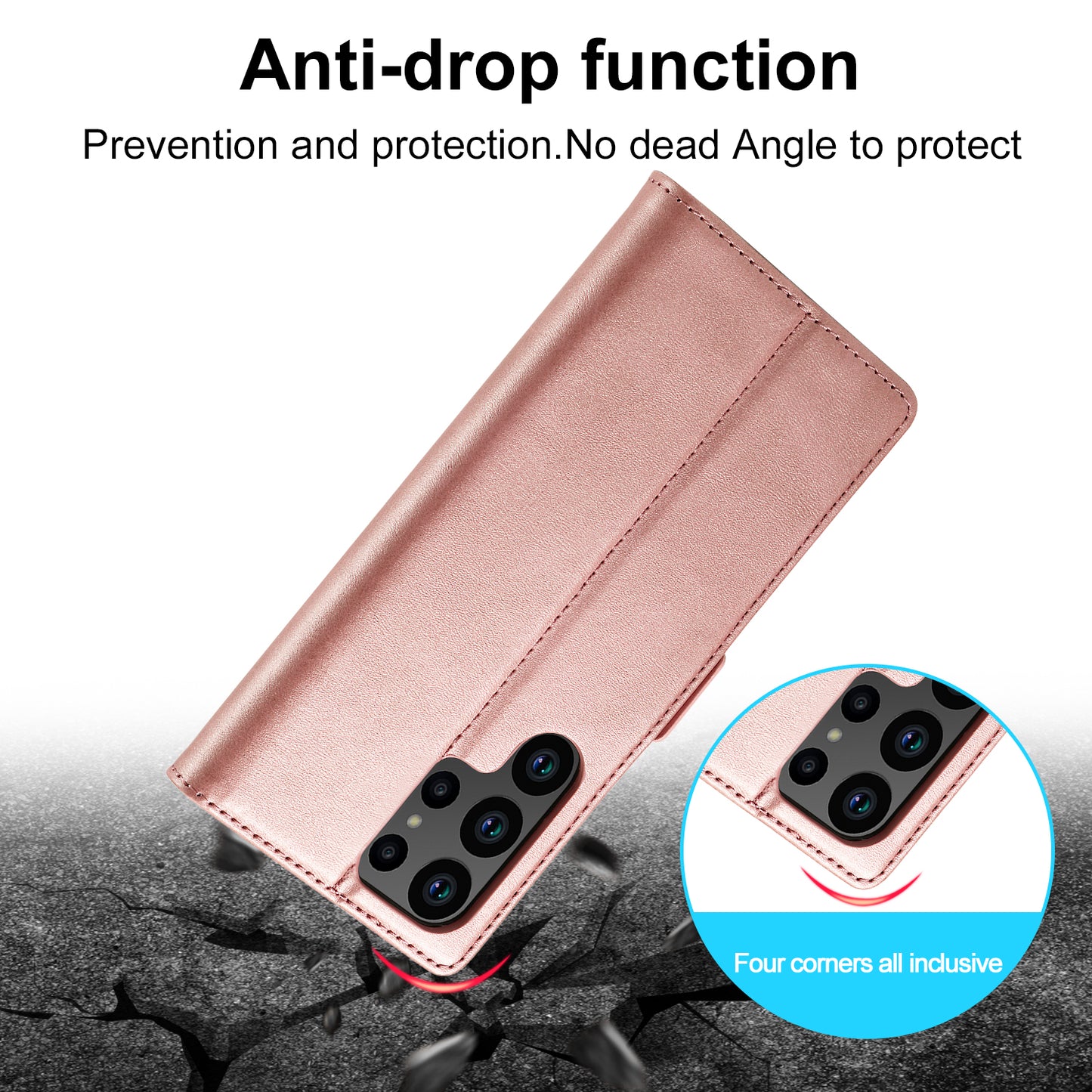 LC.IMEEKE For Samsung Galaxy S24 Ultra Case Magnetic Closure Microfiber Leather Phone Cover - Rose Gold