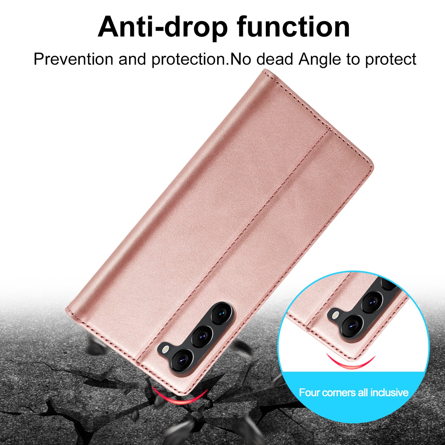 LC.IMEEKE For Samsung Galaxy S24+ Microfiber Leather Case Wallet Phone Cover Viewing Stand - Rose Gold