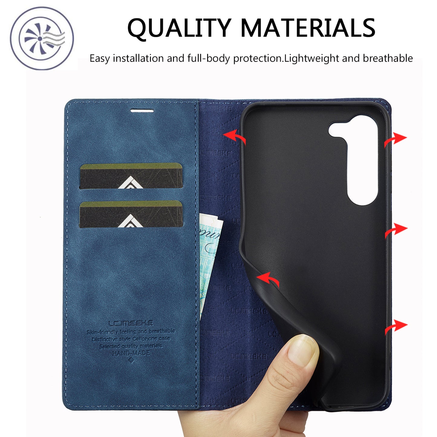 LC.IMEEKE For Samsung Galaxy S24+ Microfiber Leather Case Wallet Phone Cover Viewing Stand - Blue