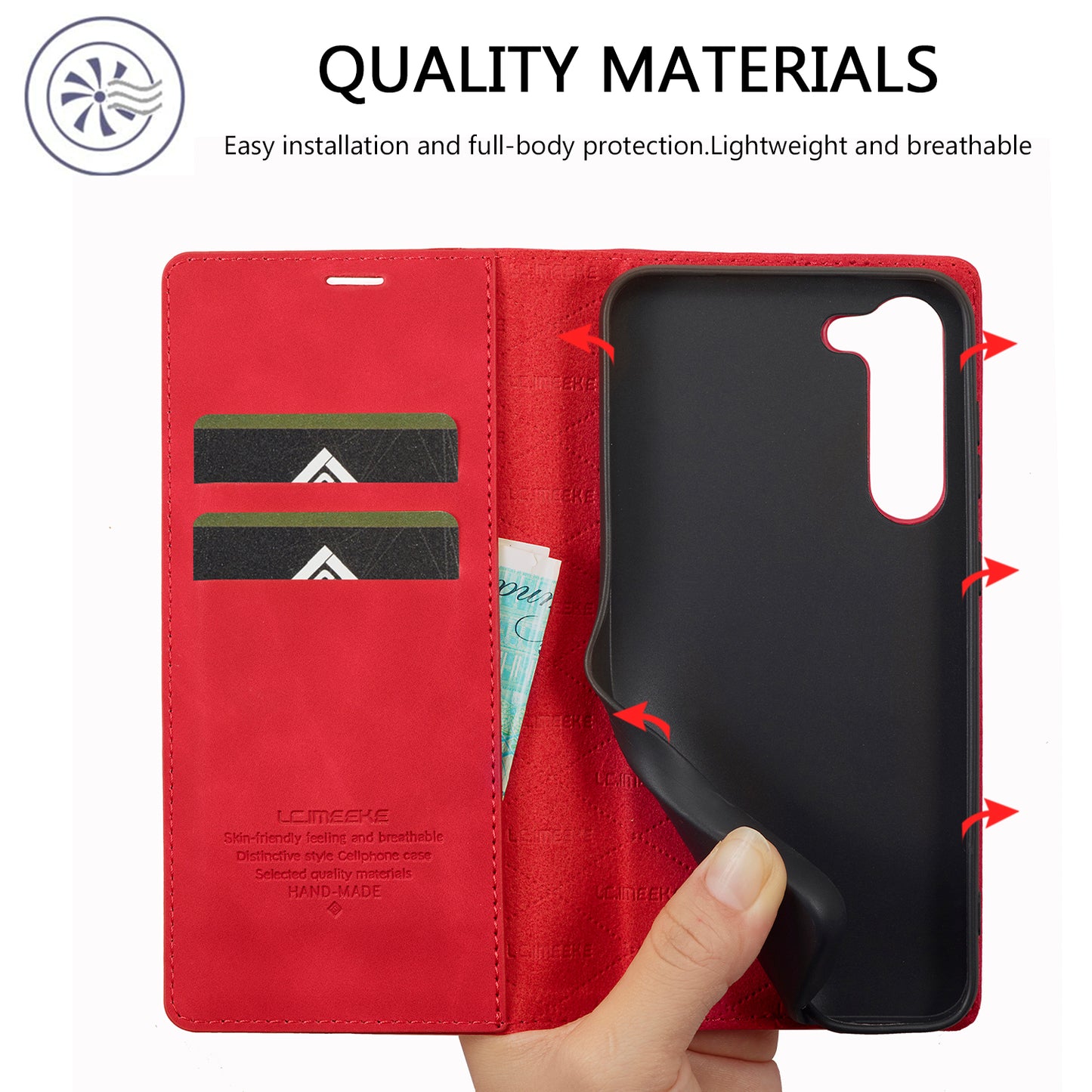 LC.IMEEKE For Samsung Galaxy S24+ Microfiber Leather Case Wallet Phone Cover Viewing Stand - Red