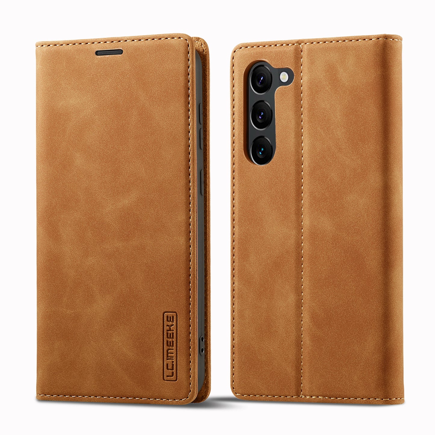 LC.IMEEKE For Samsung Galaxy S24+ Microfiber Leather Case Wallet Phone Cover Viewing Stand - Brown