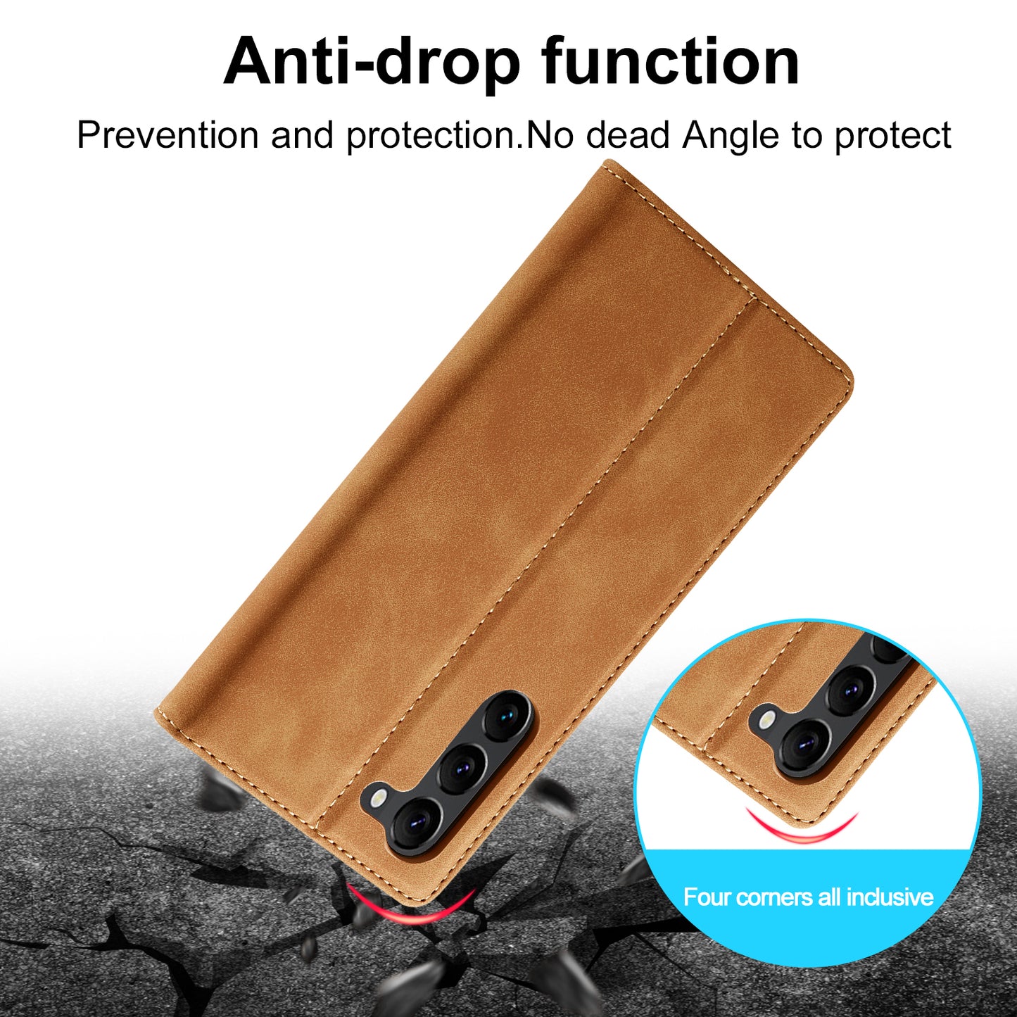LC.IMEEKE For Samsung Galaxy S24+ Microfiber Leather Case Wallet Phone Cover Viewing Stand - Brown