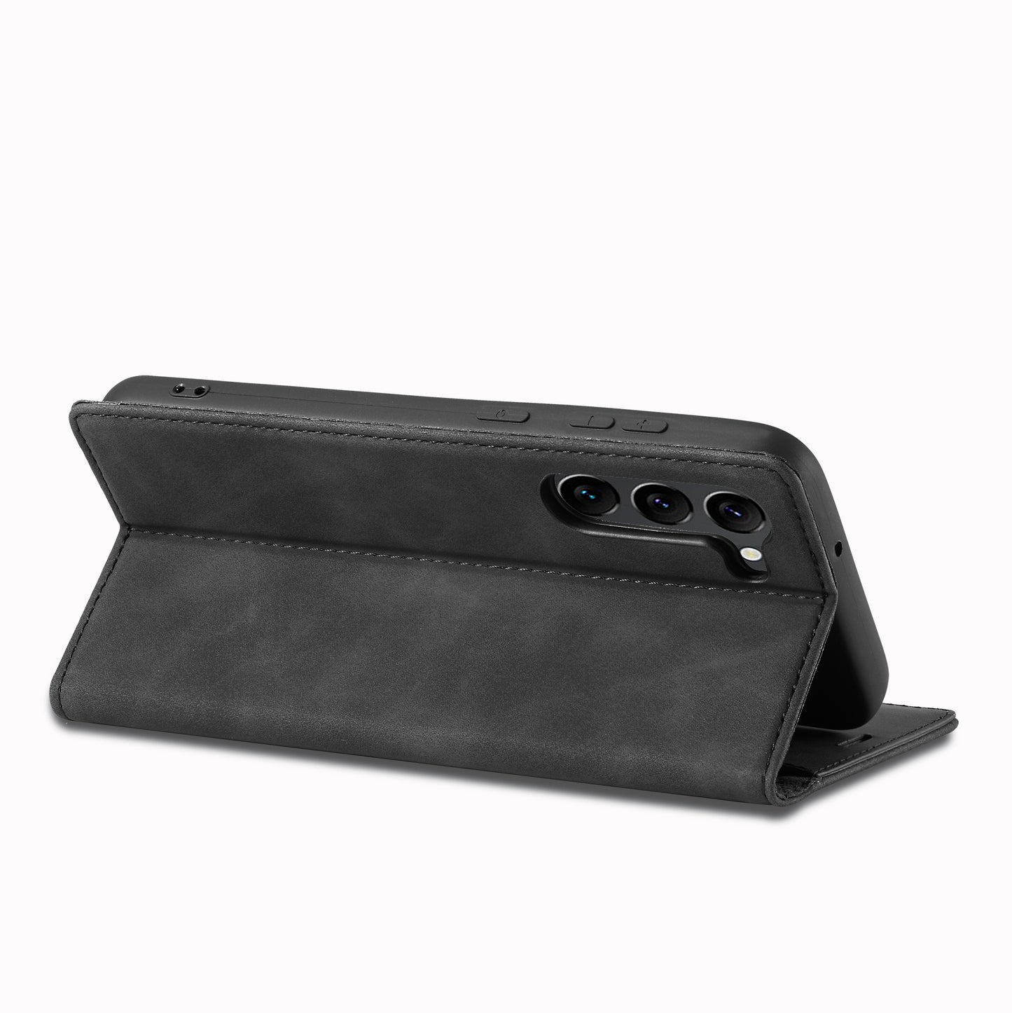 LC.IMEEKE For Samsung Galaxy S24+ Microfiber Leather Case Wallet Phone Cover Viewing Stand - Black