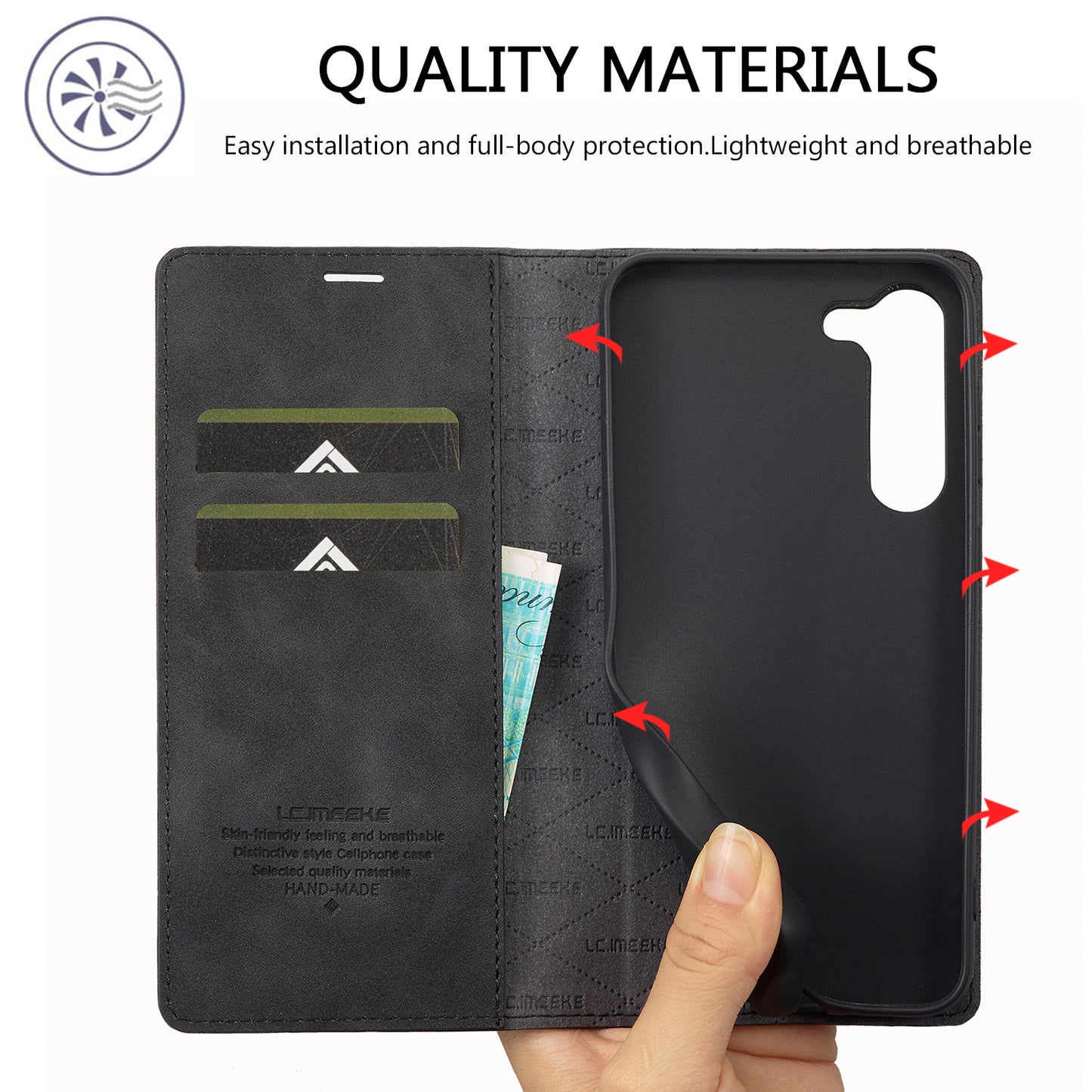 LC.IMEEKE For Samsung Galaxy S24+ Microfiber Leather Case Wallet Phone Cover Viewing Stand - Black