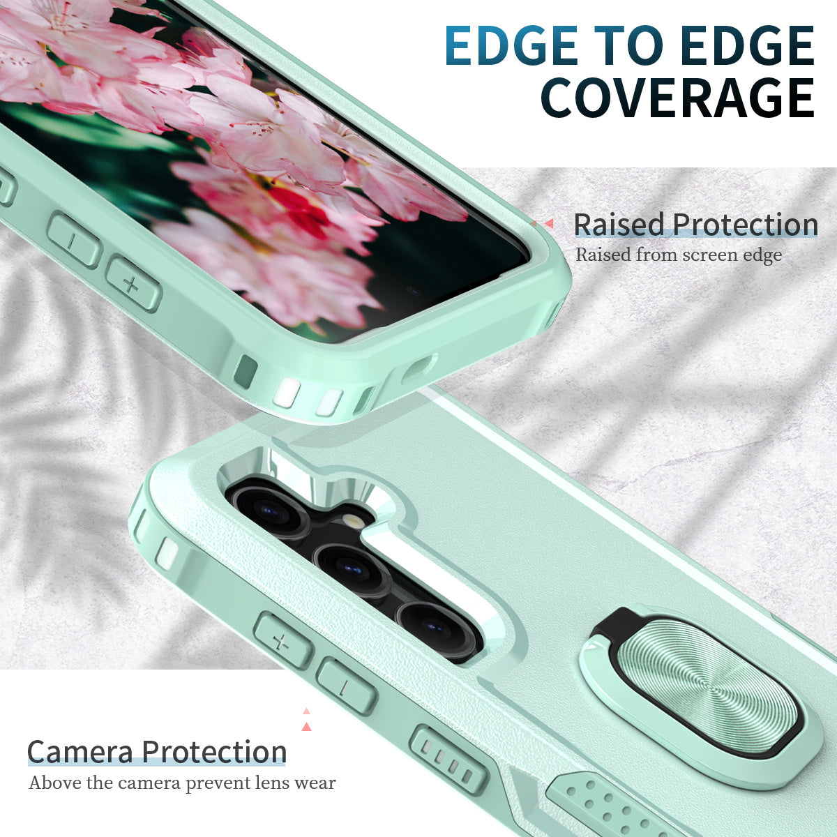 For Samsung Galaxy S24 Cell Phone Case PC+Silicone Rotary Ring Kickstand Back Cover - Green