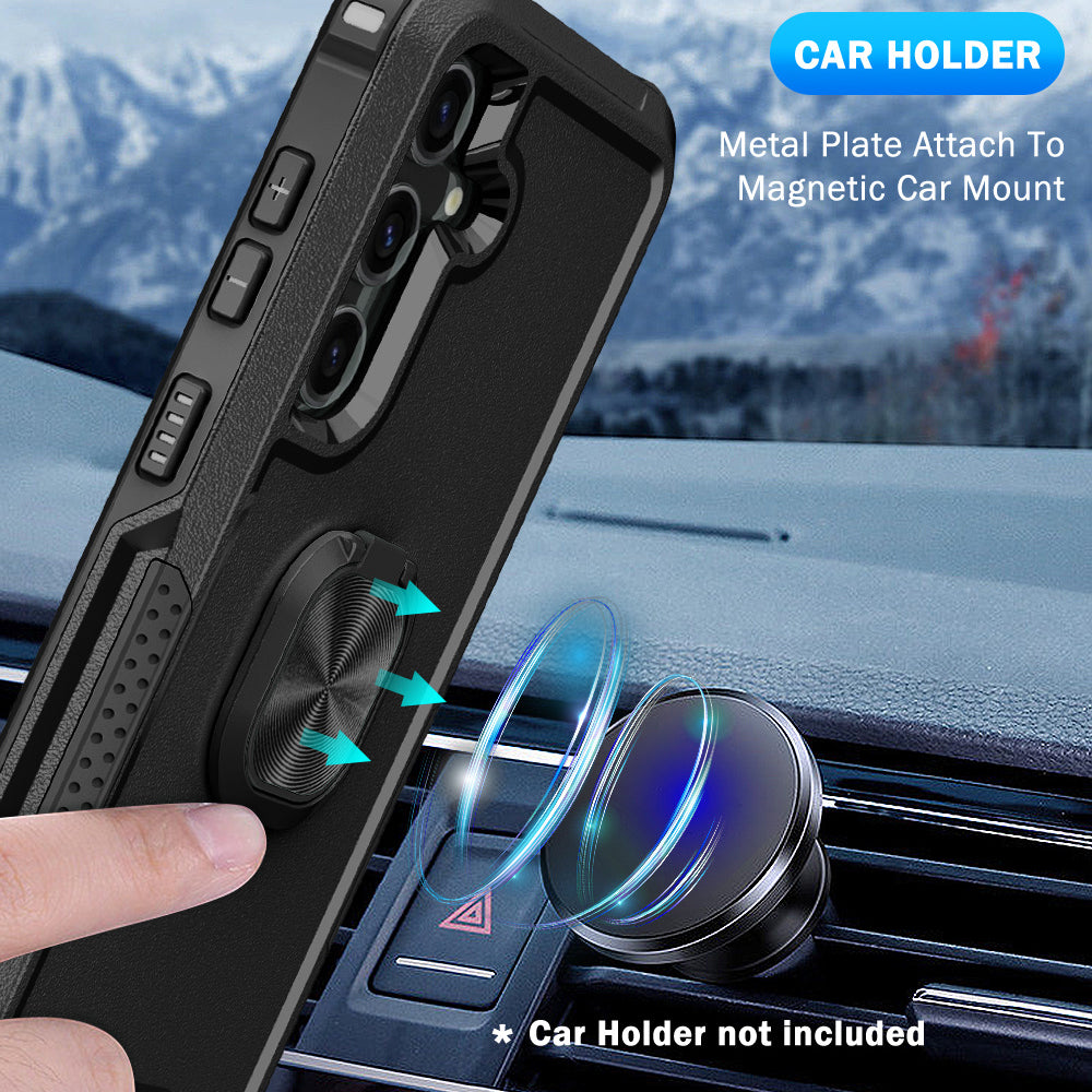For Samsung Galaxy S24 Cell Phone Case PC+Silicone Rotary Ring Kickstand Back Cover - Black