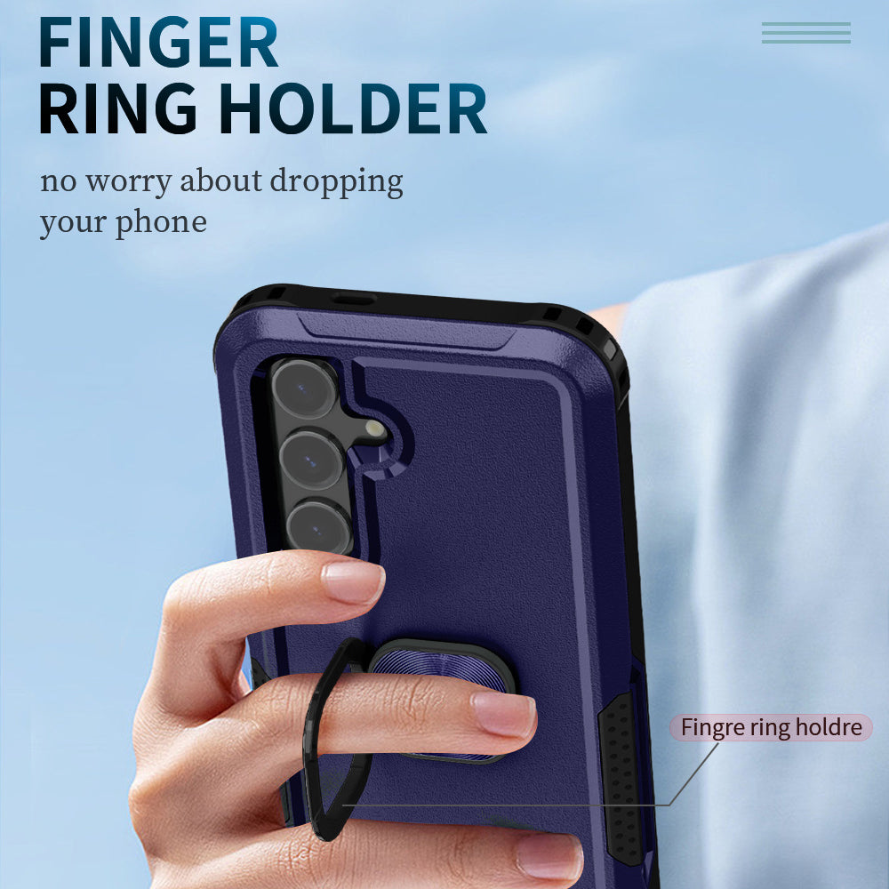 For Samsung Galaxy S24 Cell Phone Case PC+Silicone Rotary Ring Kickstand Back Cover - Navy Blue