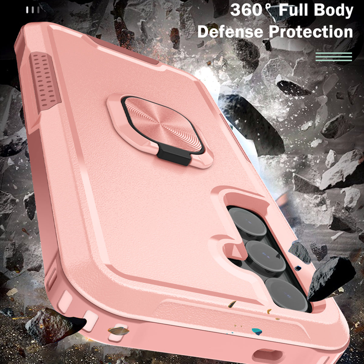 For Samsung Galaxy S24 Cell Phone Case PC+Silicone Rotary Ring Kickstand Back Cover - Pink