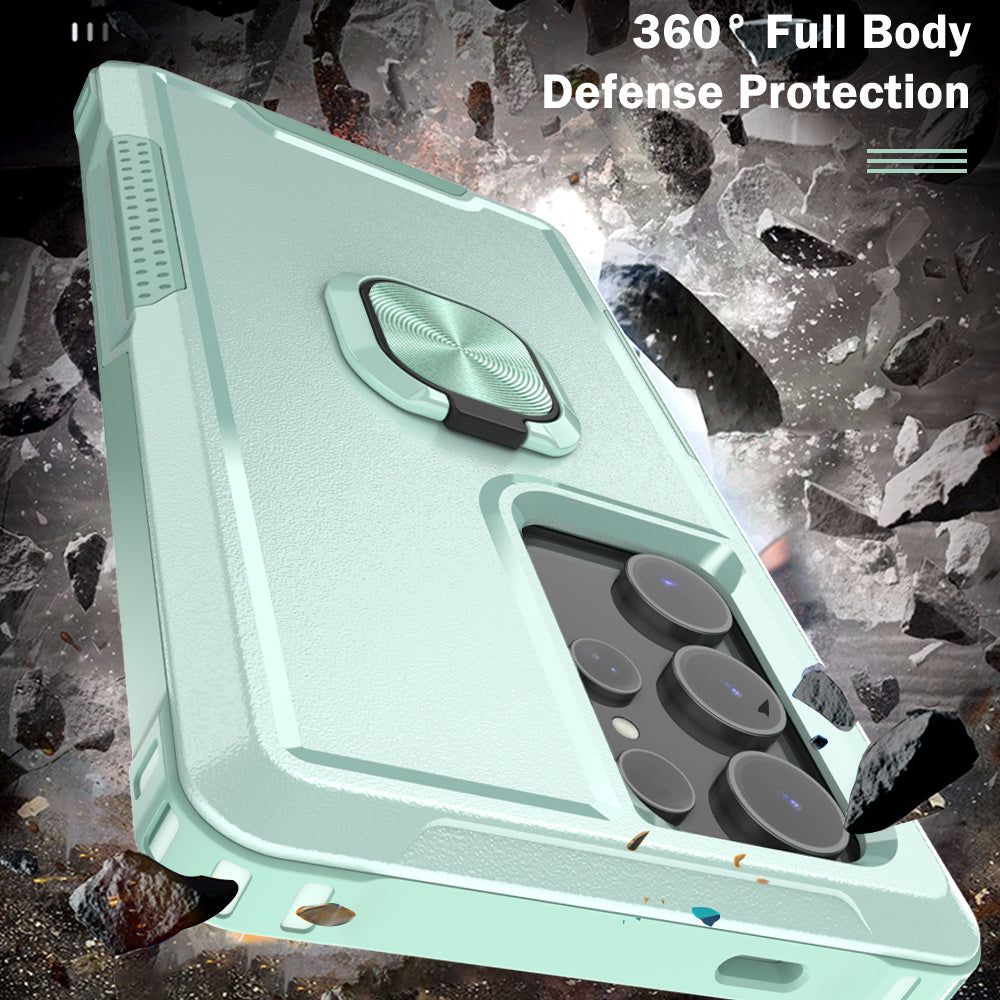 For Samsung Galaxy S24 Ultra Case Shockproof PC+Silicone Phone Cover with Rotary Ring Kickstand - Green