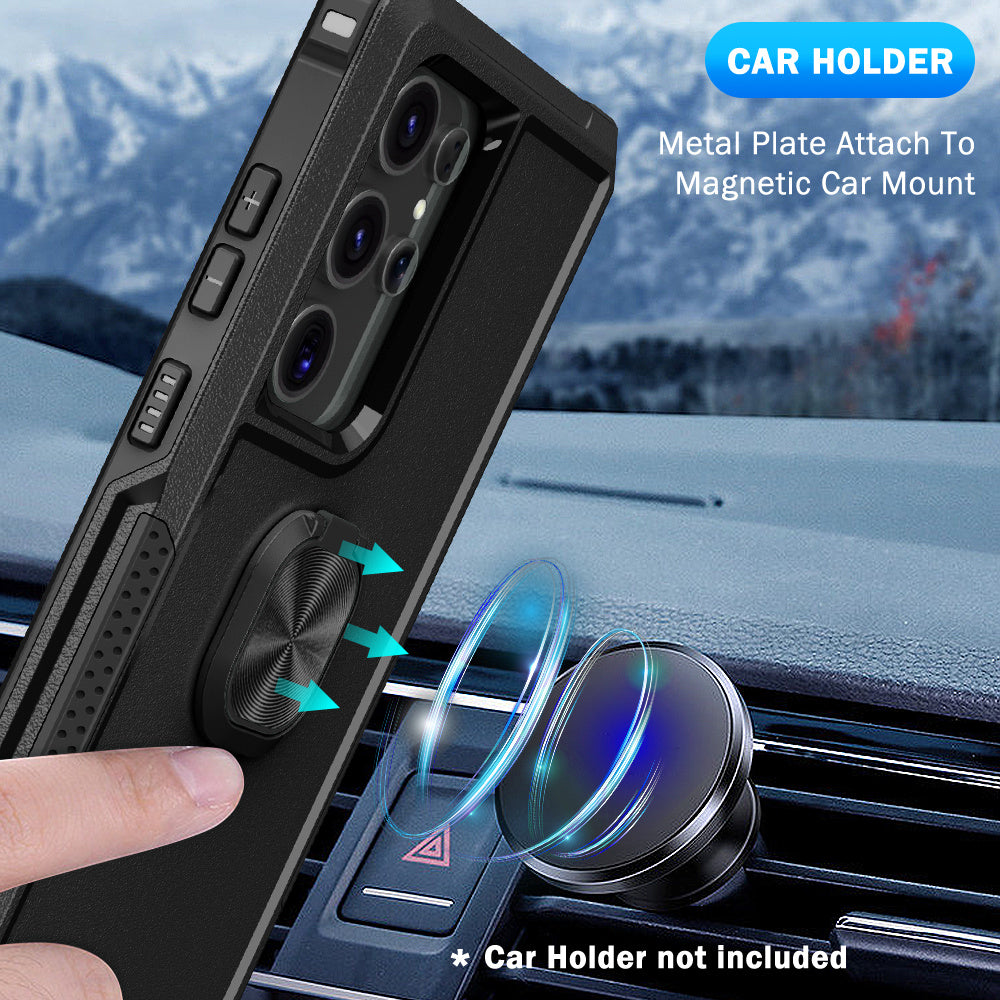 For Samsung Galaxy S24 Ultra Case Shockproof PC+Silicone Phone Cover with Rotary Ring Kickstand - Black