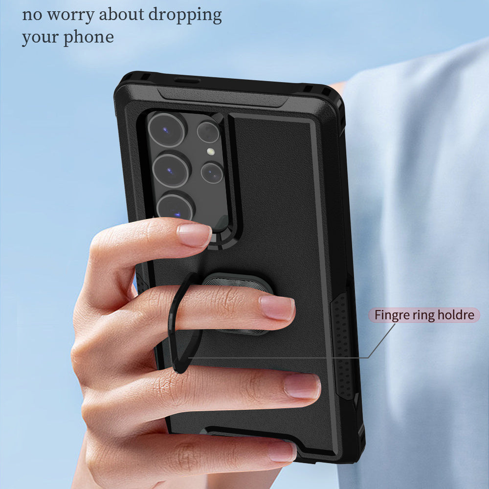 For Samsung Galaxy S24 Ultra Case Shockproof PC+Silicone Phone Cover with Rotary Ring Kickstand - Black