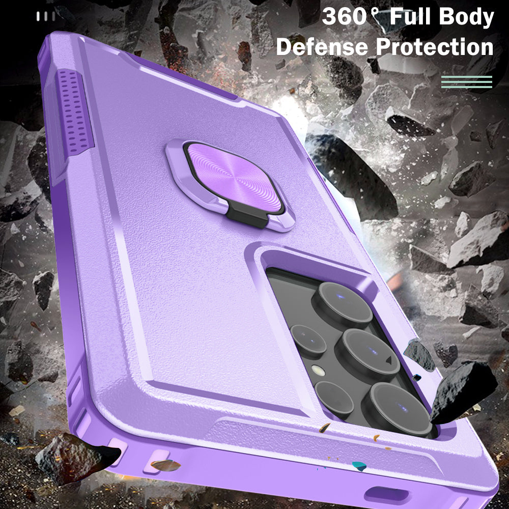 For Samsung Galaxy S24 Ultra Case Shockproof PC+Silicone Phone Cover with Rotary Ring Kickstand - Light Purple