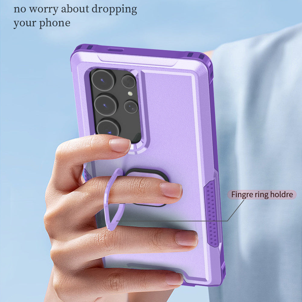 For Samsung Galaxy S24 Ultra Case Shockproof PC+Silicone Phone Cover with Rotary Ring Kickstand - Light Purple