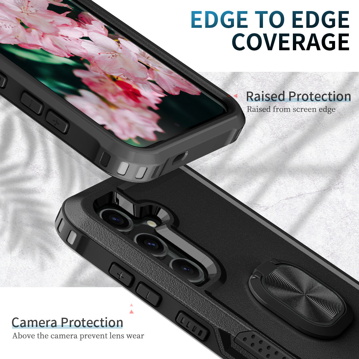 For Samsung Galaxy S24+ Case Anti-scratch PC+Silicone Rotatable Ring Kickstand Phone Protector - Black