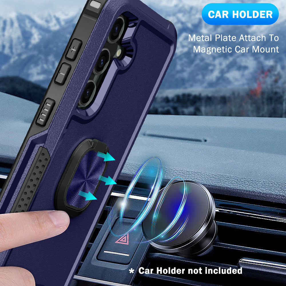 For Samsung Galaxy S24+ Case Anti-scratch PC+Silicone Rotatable Ring Kickstand Phone Protector - Navy Blue