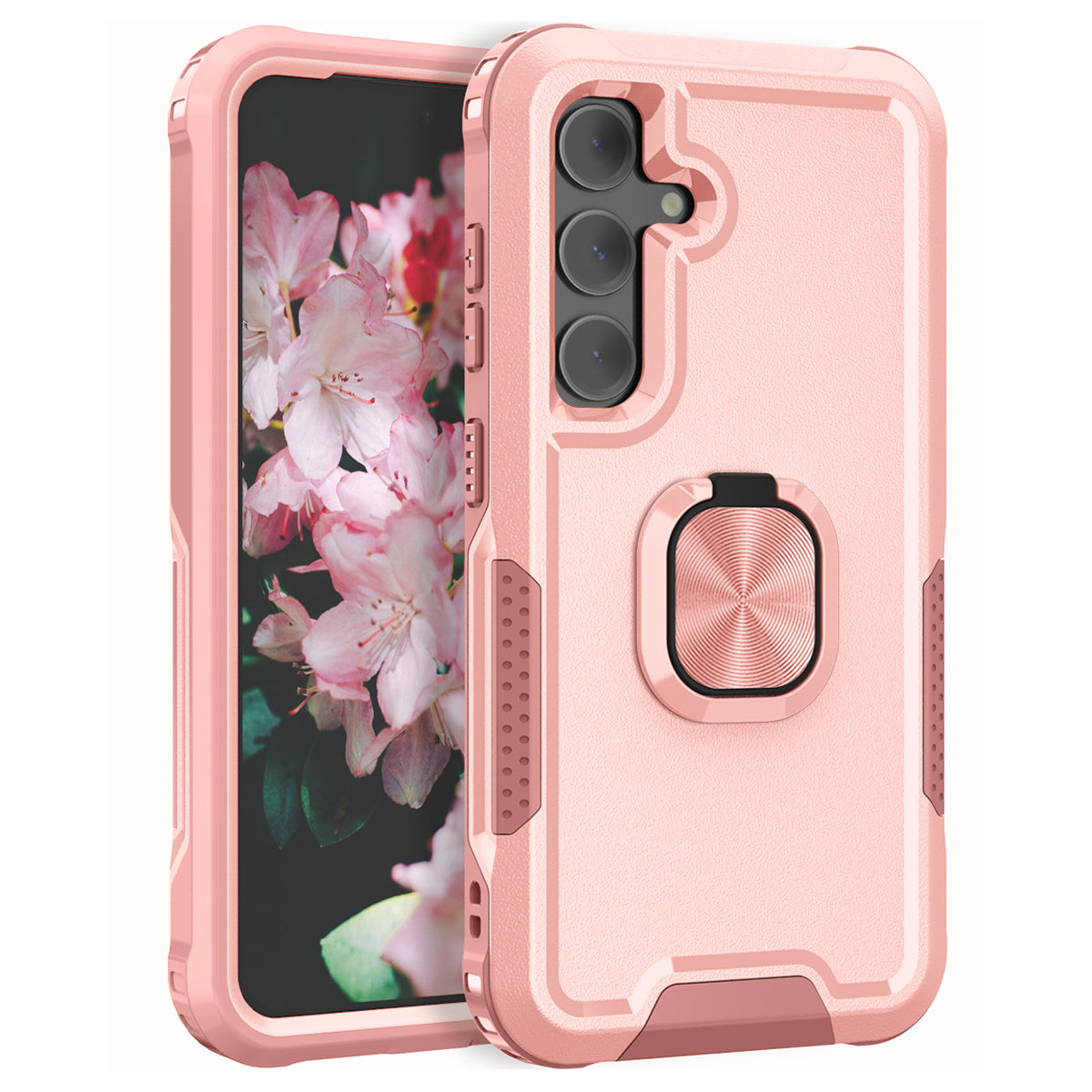For Samsung Galaxy S24+ Case Anti-scratch PC+Silicone Rotatable Ring Kickstand Phone Protector - Pink