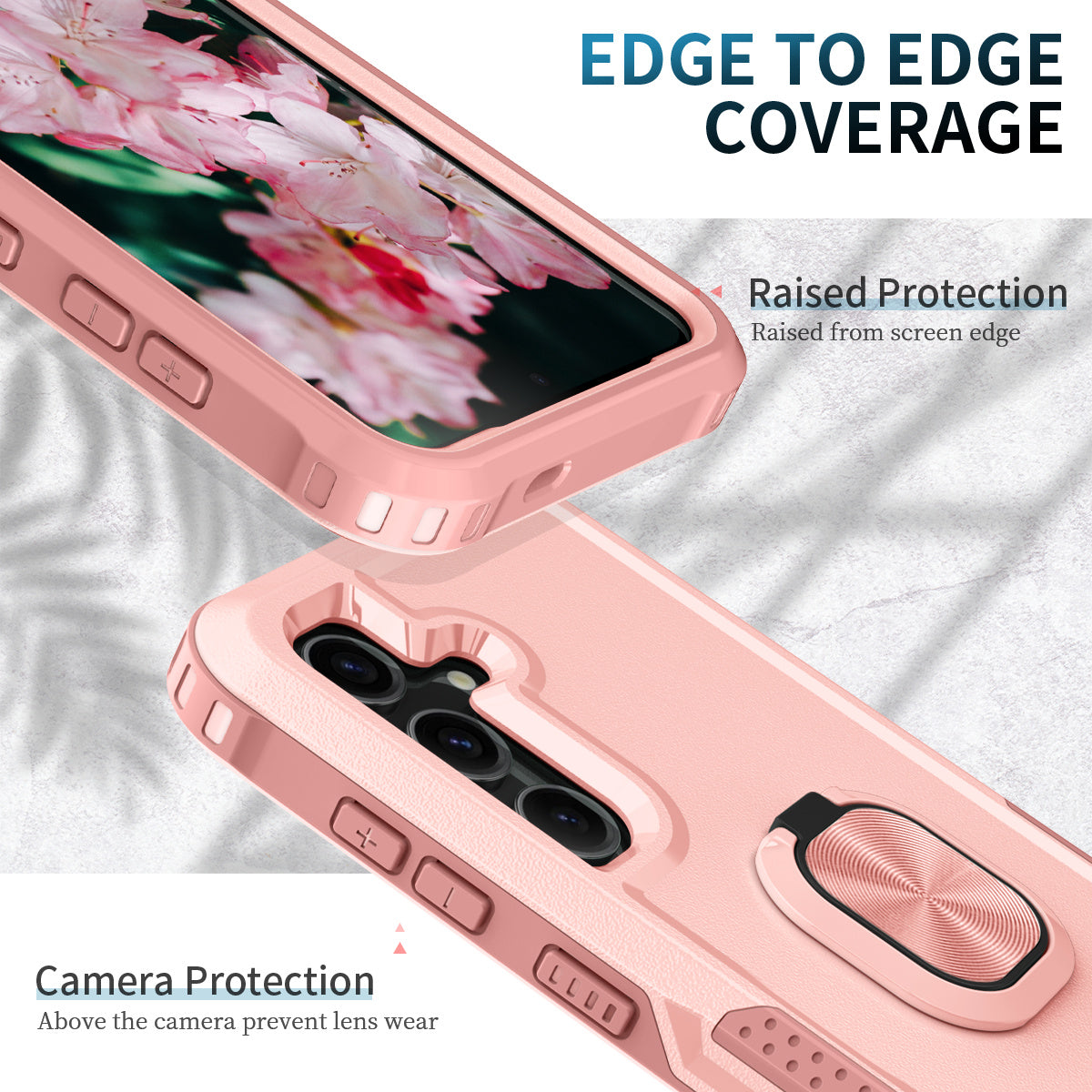 For Samsung Galaxy S24+ Case Anti-scratch PC+Silicone Rotatable Ring Kickstand Phone Protector - Pink