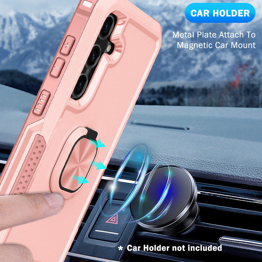 For Samsung Galaxy S24+ Case Anti-scratch PC+Silicone Rotatable Ring Kickstand Phone Protector - Pink