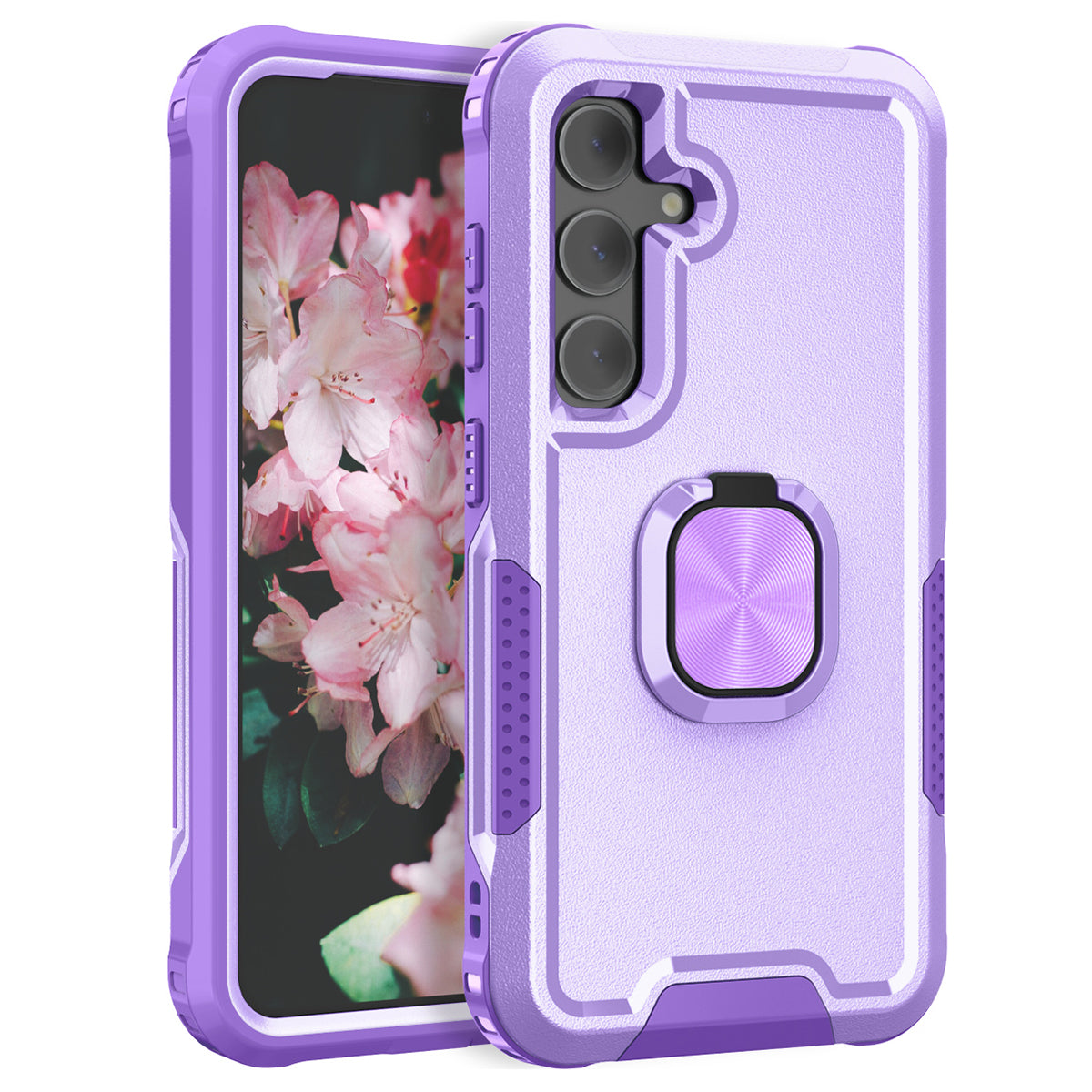 For Samsung Galaxy S24+ Case Anti-scratch PC+Silicone Rotatable Ring Kickstand Phone Protector - Light Purple
