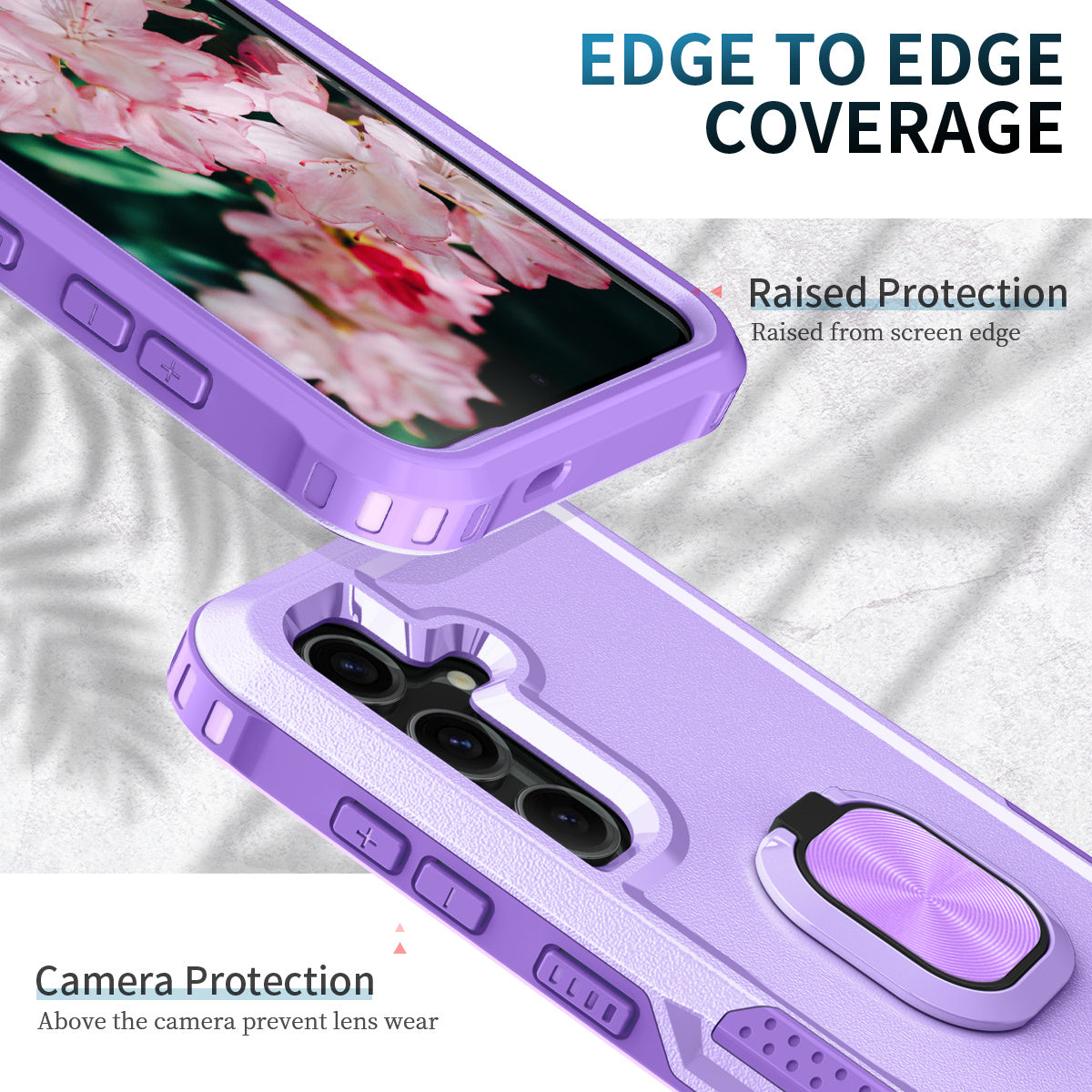 For Samsung Galaxy S24+ Case Anti-scratch PC+Silicone Rotatable Ring Kickstand Phone Protector - Light Purple