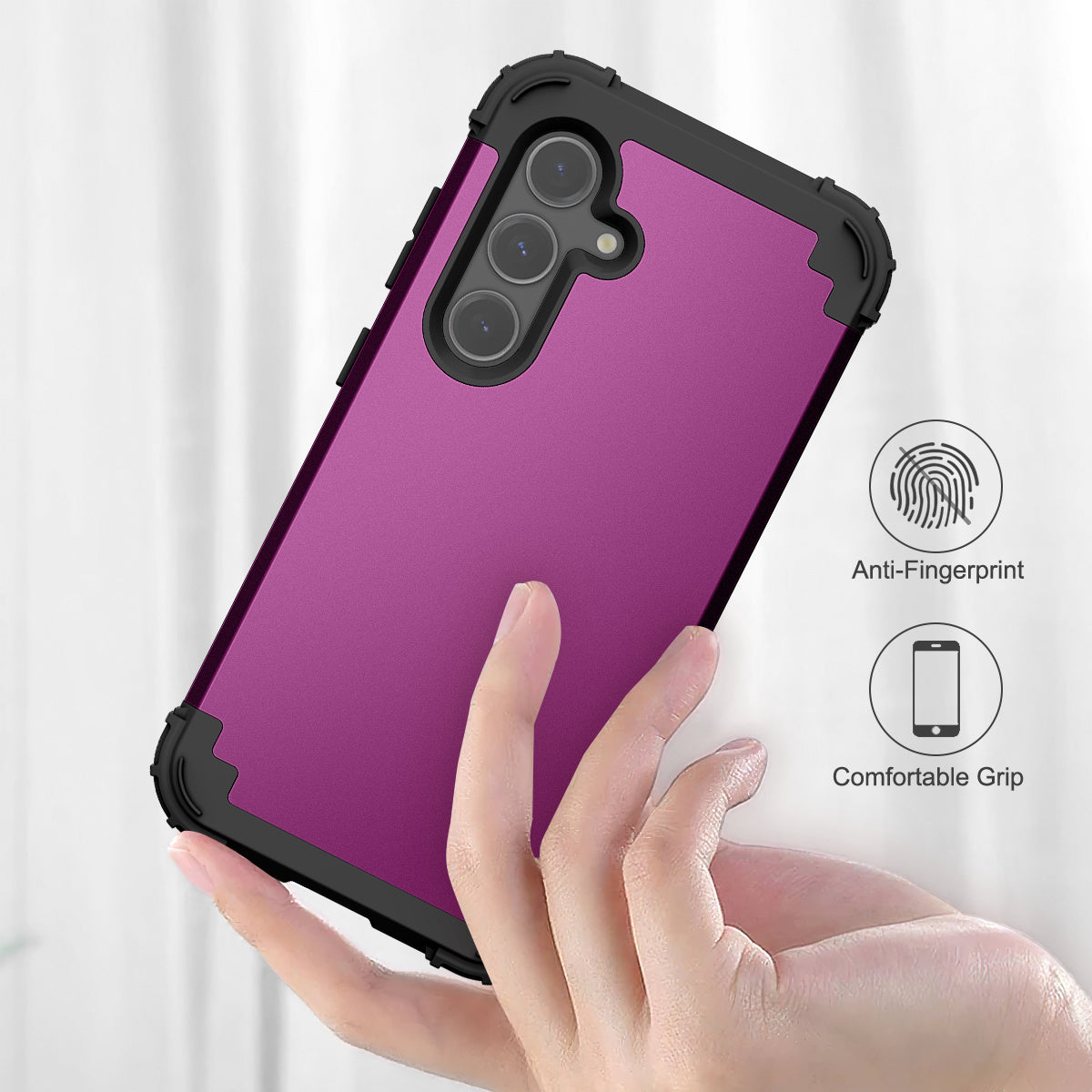 L-Style For Samsung Galaxy S24+ Case Drop-proof PC + Silicone Protective Back Cover - Dark Purple+Black