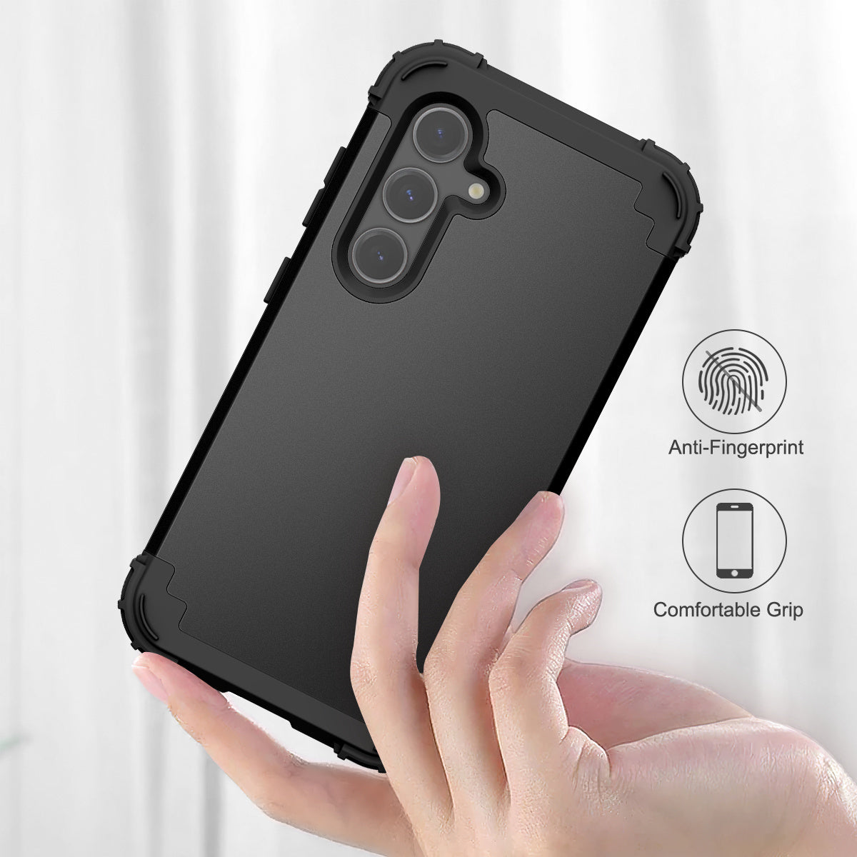 L-Style For Samsung Galaxy S24 Cell Phone Case Anti-fingerprints PC + Silicone Cover - Black+Black