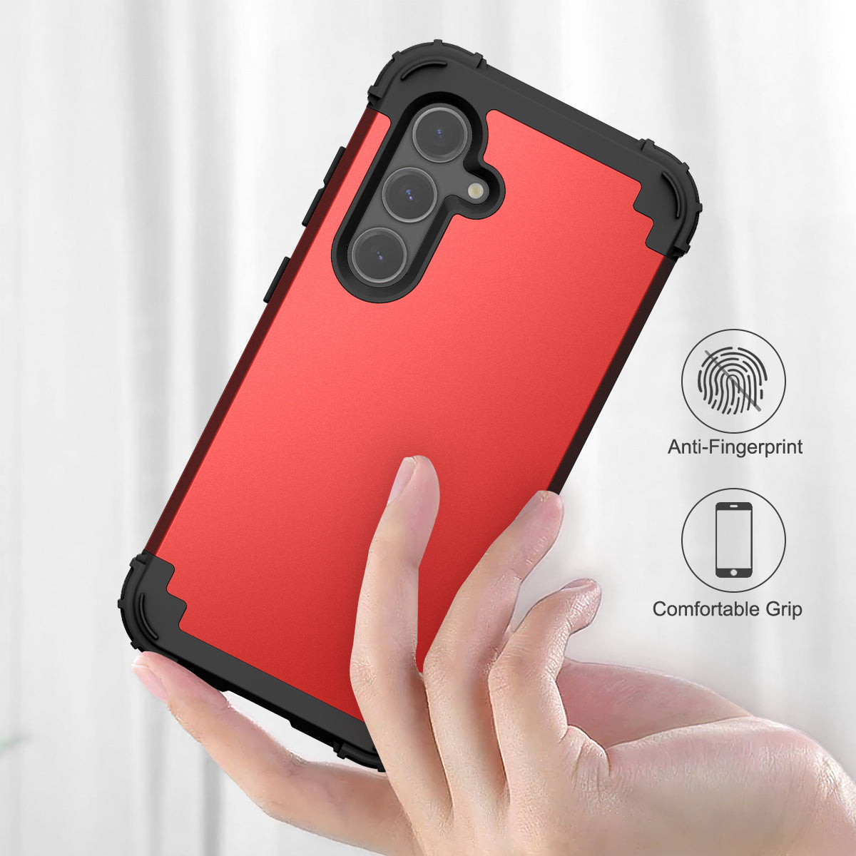 L-Style For Samsung Galaxy S24 Cell Phone Case Anti-fingerprints PC + Silicone Cover - Red+Black