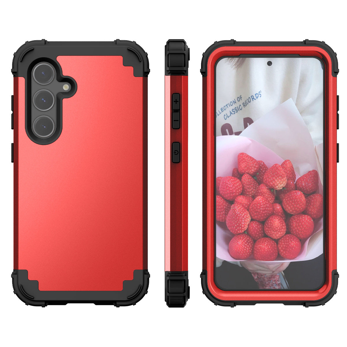 L-Style For Samsung Galaxy S24 Cell Phone Case Anti-fingerprints PC + Silicone Cover - Red+Black