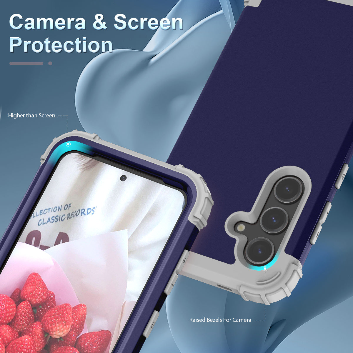L-Style For Samsung Galaxy S24 Cell Phone Case Anti-fingerprints PC + Silicone Cover - Navy Blue+Dark Grey