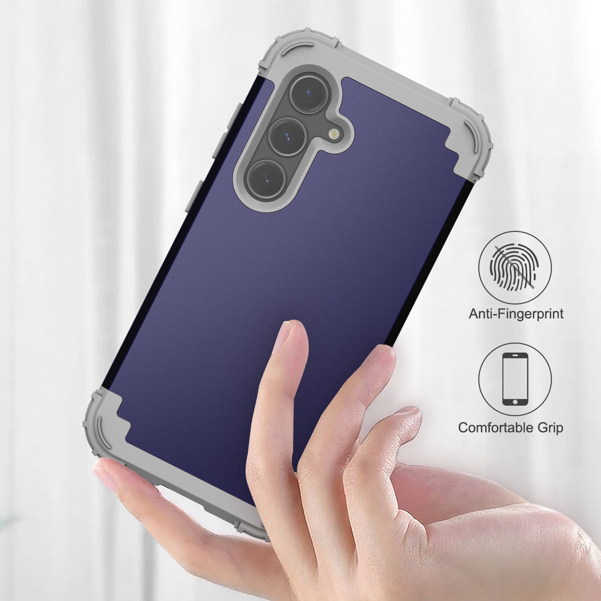L-Style For Samsung Galaxy S24 Cell Phone Case Anti-fingerprints PC + Silicone Cover - Navy Blue+Dark Grey