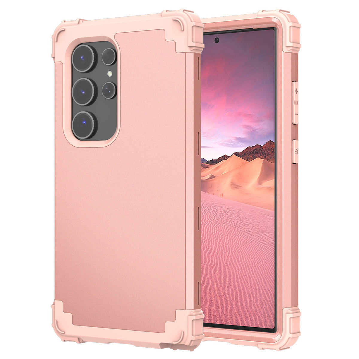 L-Style Phone Cover for Samsung Galaxy S24 Ultra Shell Scratch-resistant PC + Silicone Case - Rose Gold+Rose Gold