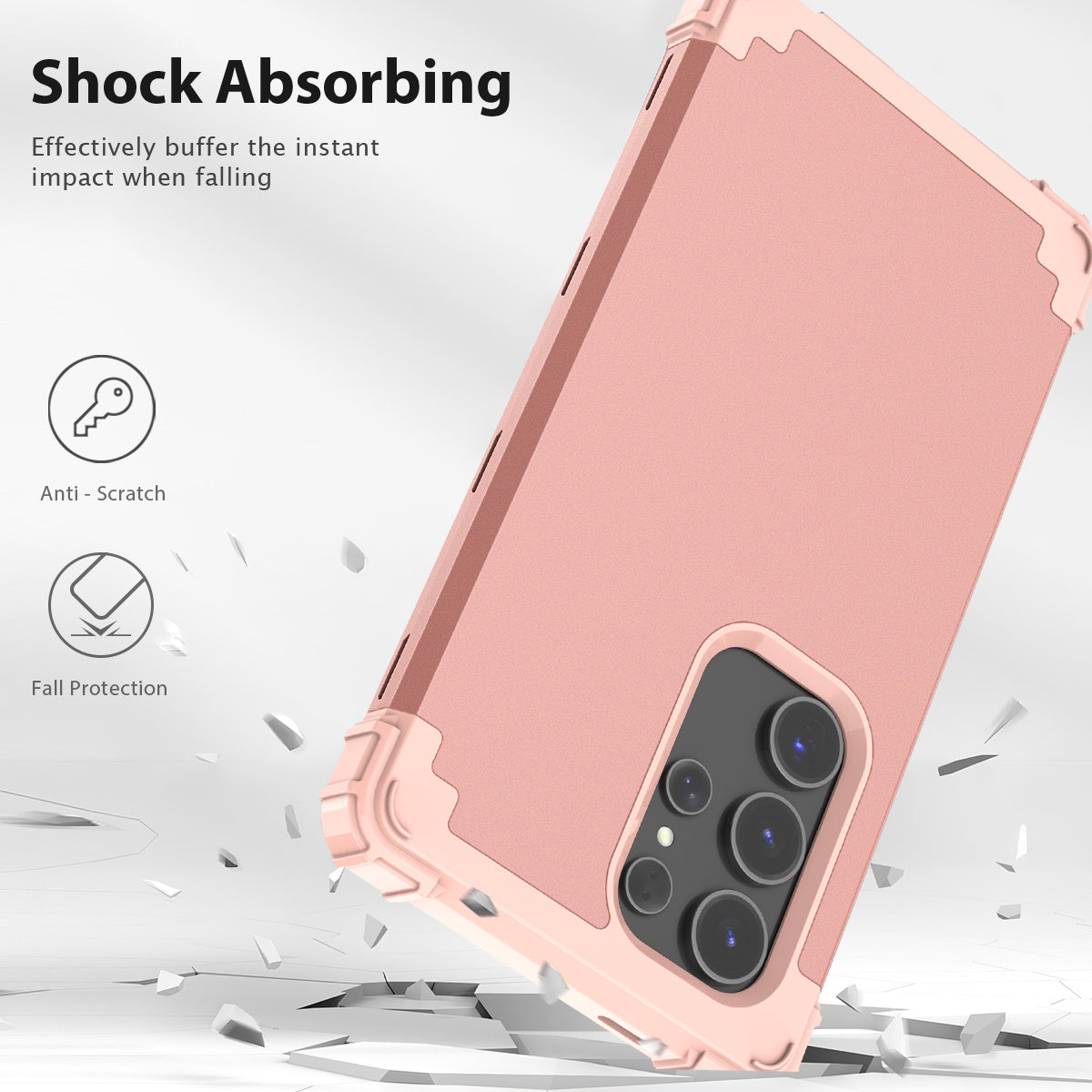 L-Style Phone Cover for Samsung Galaxy S24 Ultra Shell Scratch-resistant PC + Silicone Case - Rose Gold+Rose Gold