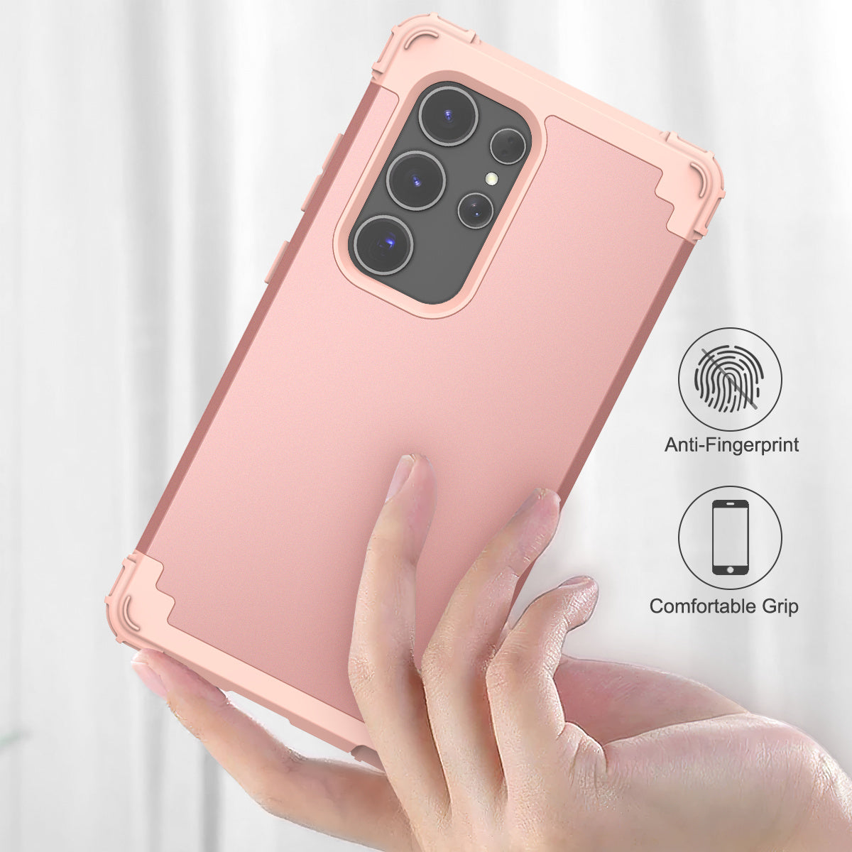 L-Style Phone Cover for Samsung Galaxy S24 Ultra Shell Scratch-resistant PC + Silicone Case - Rose Gold+Rose Gold