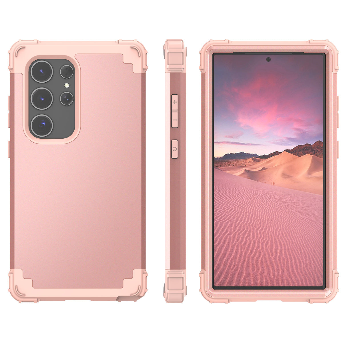 L-Style Phone Cover for Samsung Galaxy S24 Ultra Shell Scratch-resistant PC + Silicone Case - Rose Gold+Rose Gold