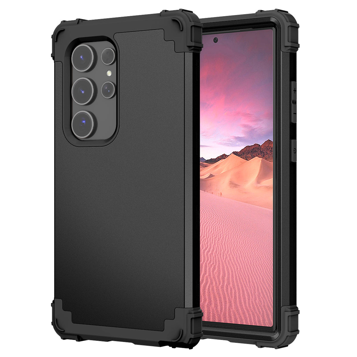L-Style Phone Cover for Samsung Galaxy S24 Ultra Shell Scratch-resistant PC + Silicone Case - Black+Black