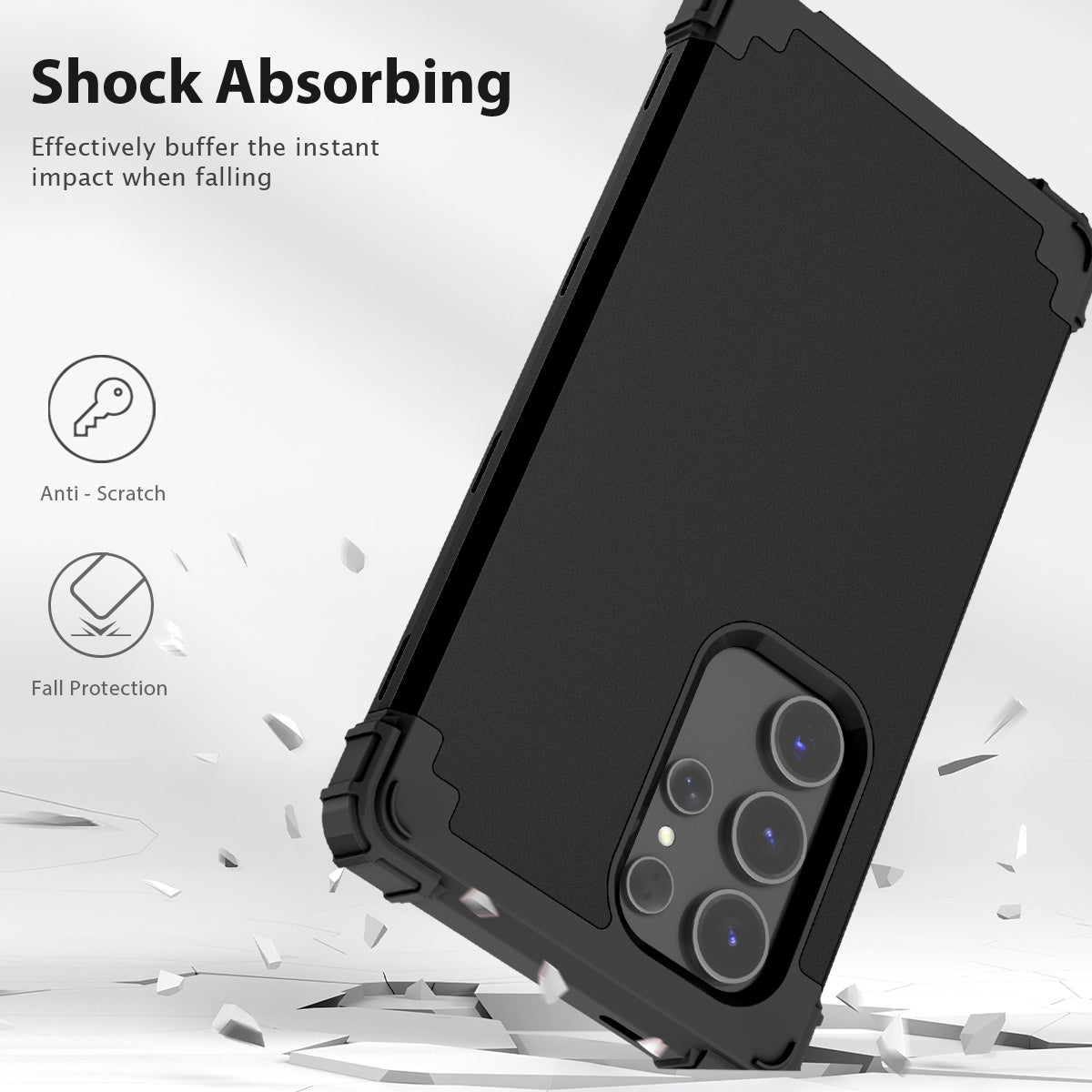 L-Style Phone Cover for Samsung Galaxy S24 Ultra Shell Scratch-resistant PC + Silicone Case - Black+Black