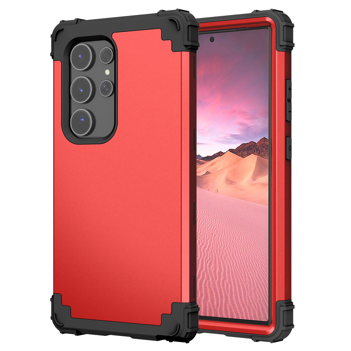 L-Style Phone Cover for Samsung Galaxy S24 Ultra Shell Scratch-resistant PC + Silicone Case - Red+Black