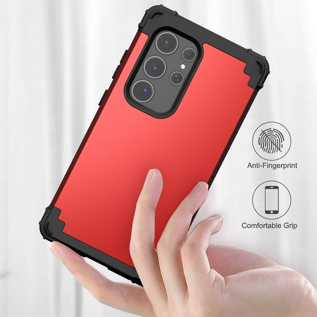 L-Style Phone Cover for Samsung Galaxy S24 Ultra Shell Scratch-resistant PC + Silicone Case - Red+Black