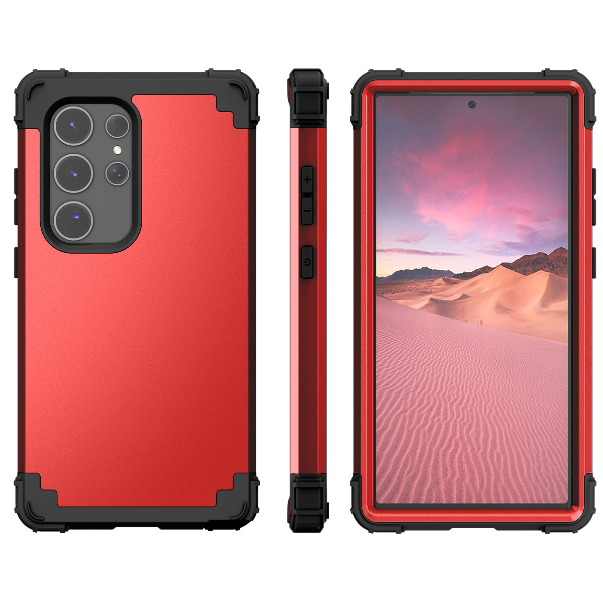 L-Style Phone Cover for Samsung Galaxy S24 Ultra Shell Scratch-resistant PC + Silicone Case - Red+Black