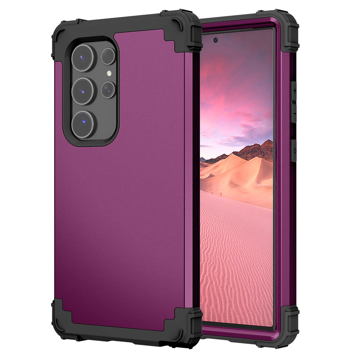 L-Style Phone Cover for Samsung Galaxy S24 Ultra Shell Scratch-resistant PC + Silicone Case - Dark Purple+Black