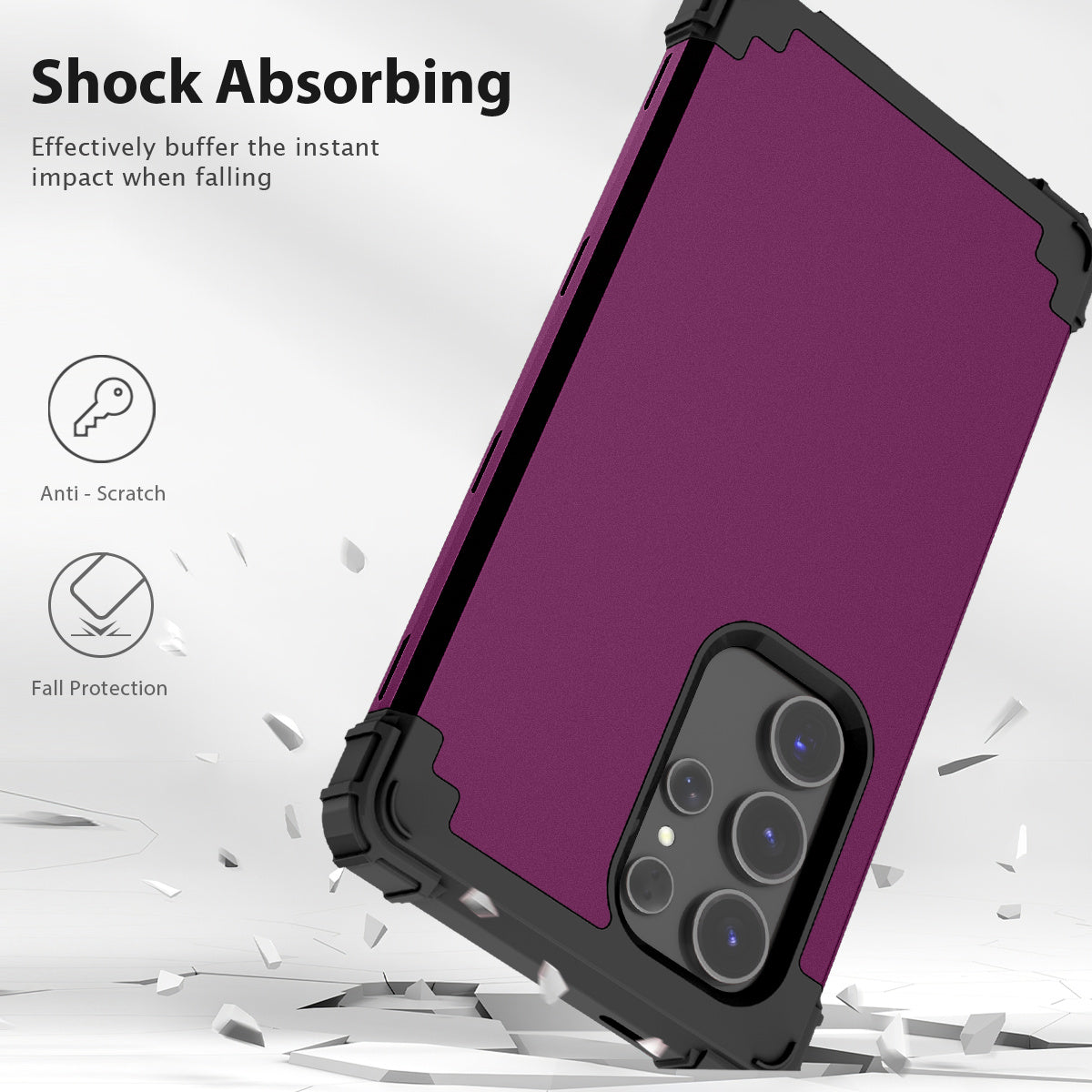 L-Style Phone Cover for Samsung Galaxy S24 Ultra Shell Scratch-resistant PC + Silicone Case - Dark Purple+Black