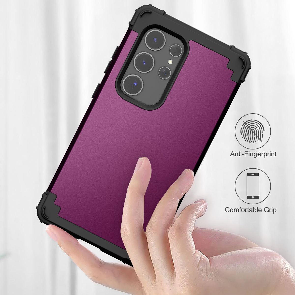 L-Style Phone Cover for Samsung Galaxy S24 Ultra Shell Scratch-resistant PC + Silicone Case - Dark Purple+Black