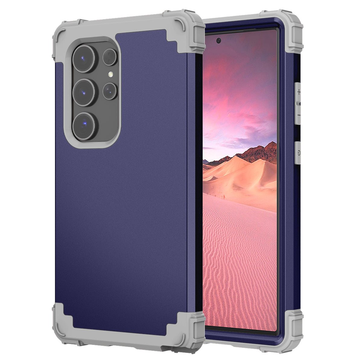 L-Style Phone Cover for Samsung Galaxy S24 Ultra Shell Scratch-resistant PC + Silicone Case - Navy Blue+Dark Grey