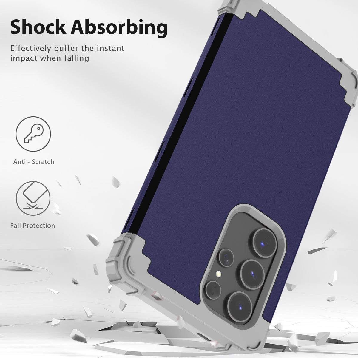 L-Style Phone Cover for Samsung Galaxy S24 Ultra Shell Scratch-resistant PC + Silicone Case - Navy Blue+Dark Grey