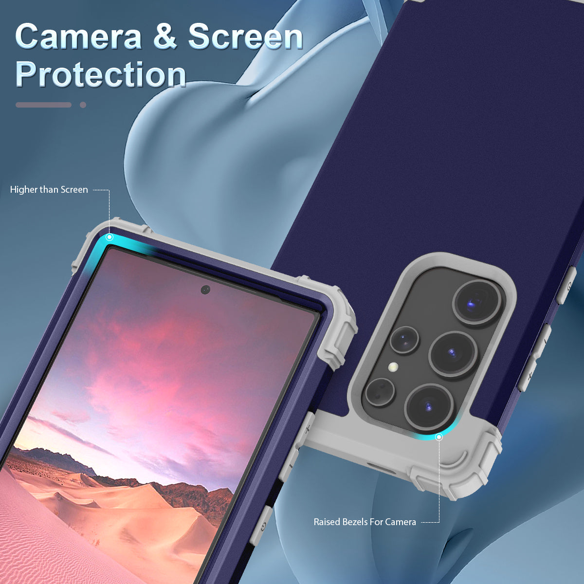 L-Style Phone Cover for Samsung Galaxy S24 Ultra Shell Scratch-resistant PC + Silicone Case - Navy Blue+Dark Grey