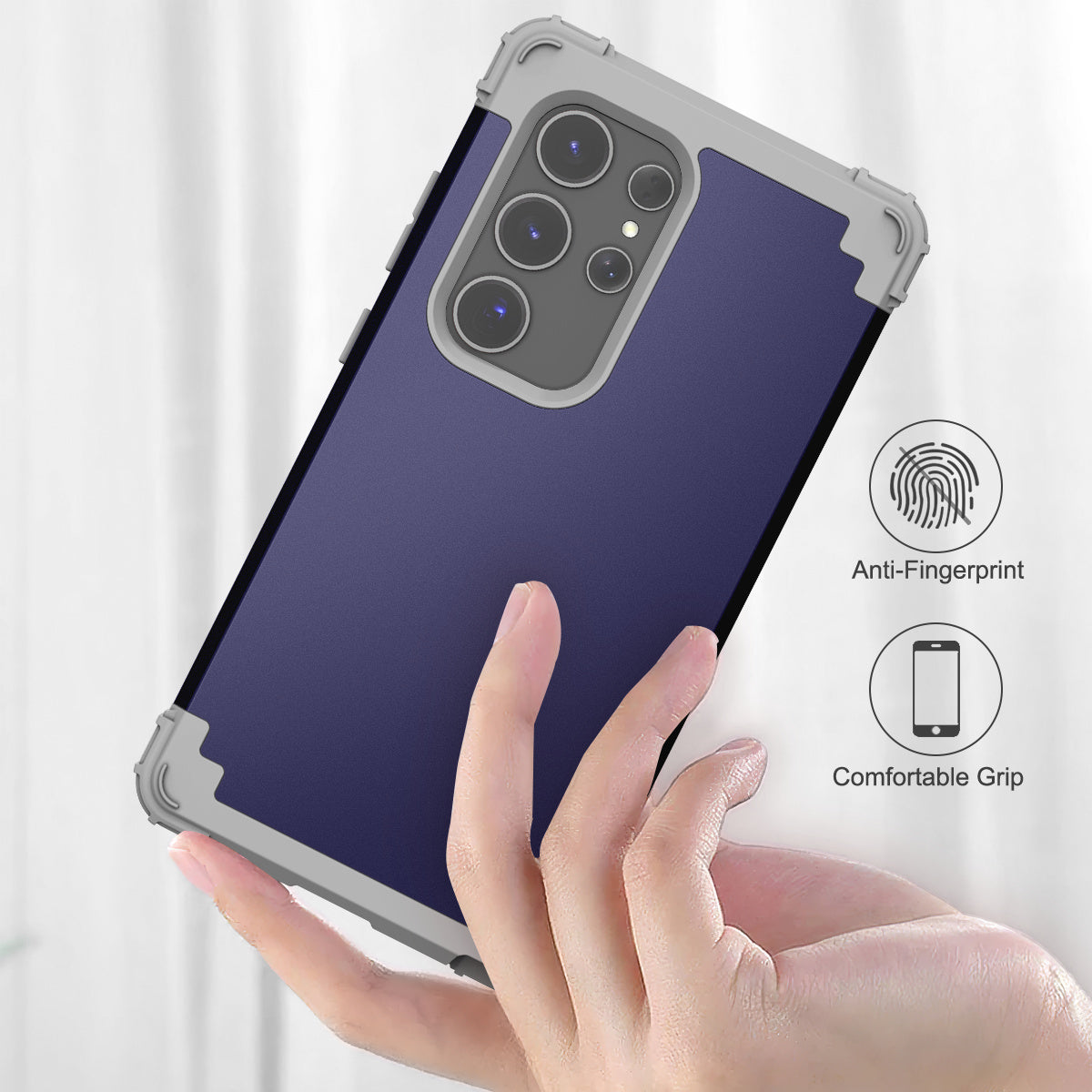 L-Style Phone Cover for Samsung Galaxy S24 Ultra Shell Scratch-resistant PC + Silicone Case - Navy Blue+Dark Grey