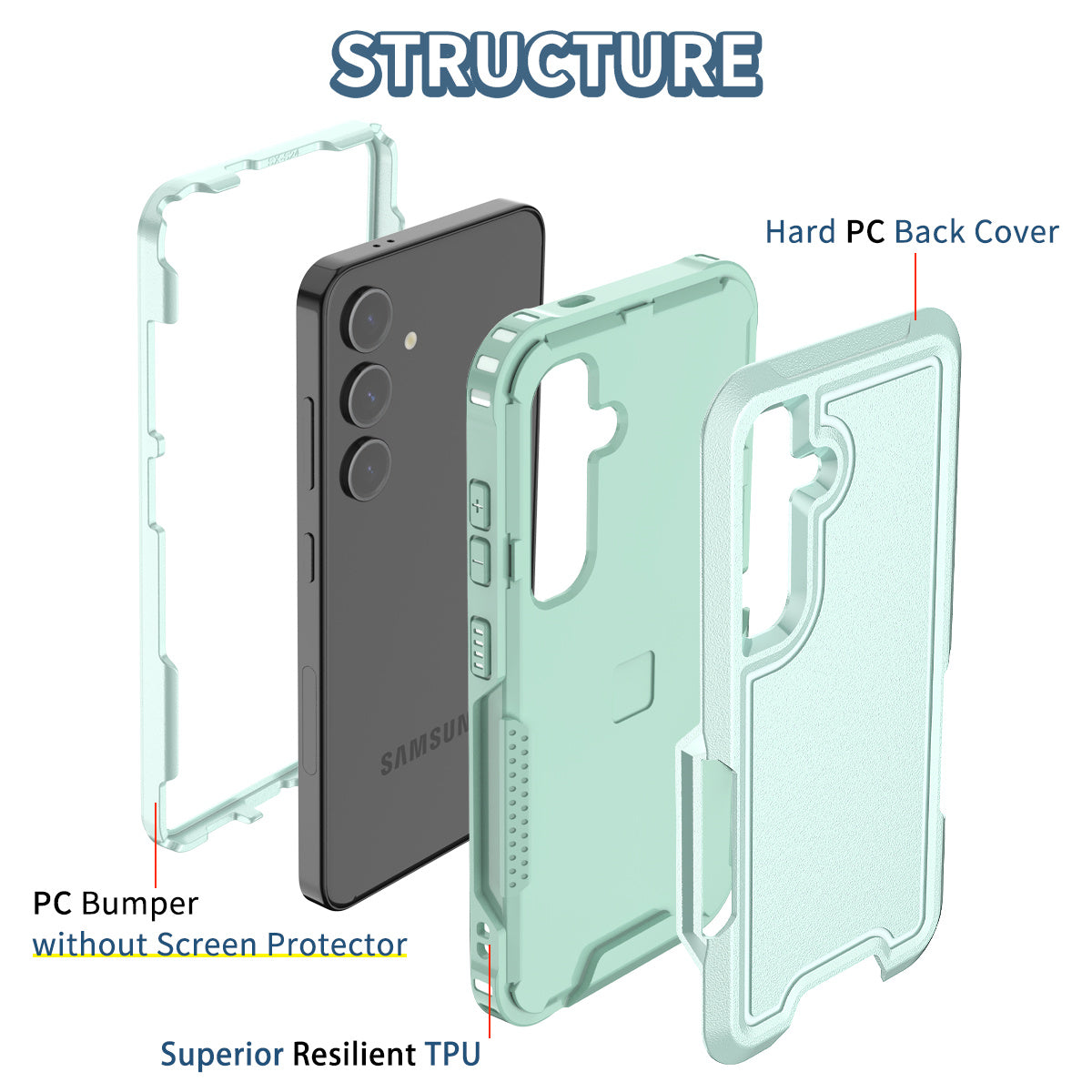 Style F1 For Samsung Galaxy S24+ Back Case Drop-proof PC + TPU Phone Cover - Mint Green