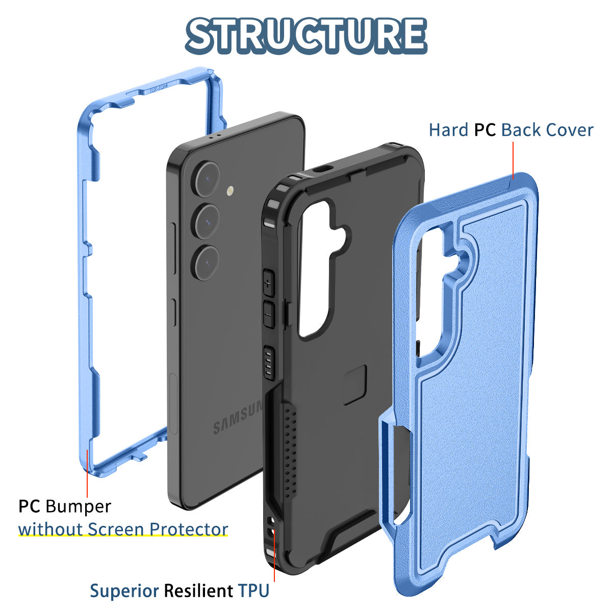 Style F1 For Samsung Galaxy S24+ Back Case Drop-proof PC + TPU Phone Cover - Blue