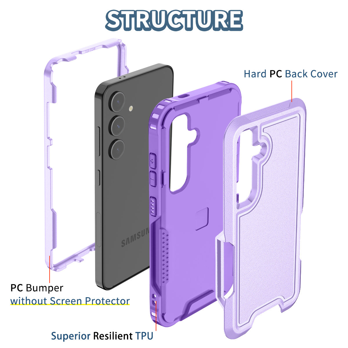 Style F1 For Samsung Galaxy S24+ Back Case Drop-proof PC + TPU Phone Cover - Purple